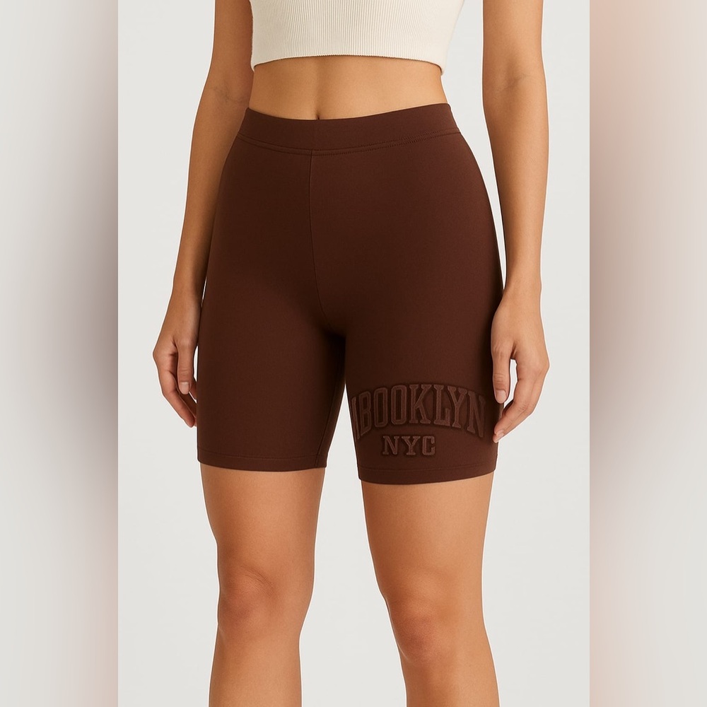 Brown “Brooklyn NYC” Streetwear Biker Shorts - Picture 1 of 6